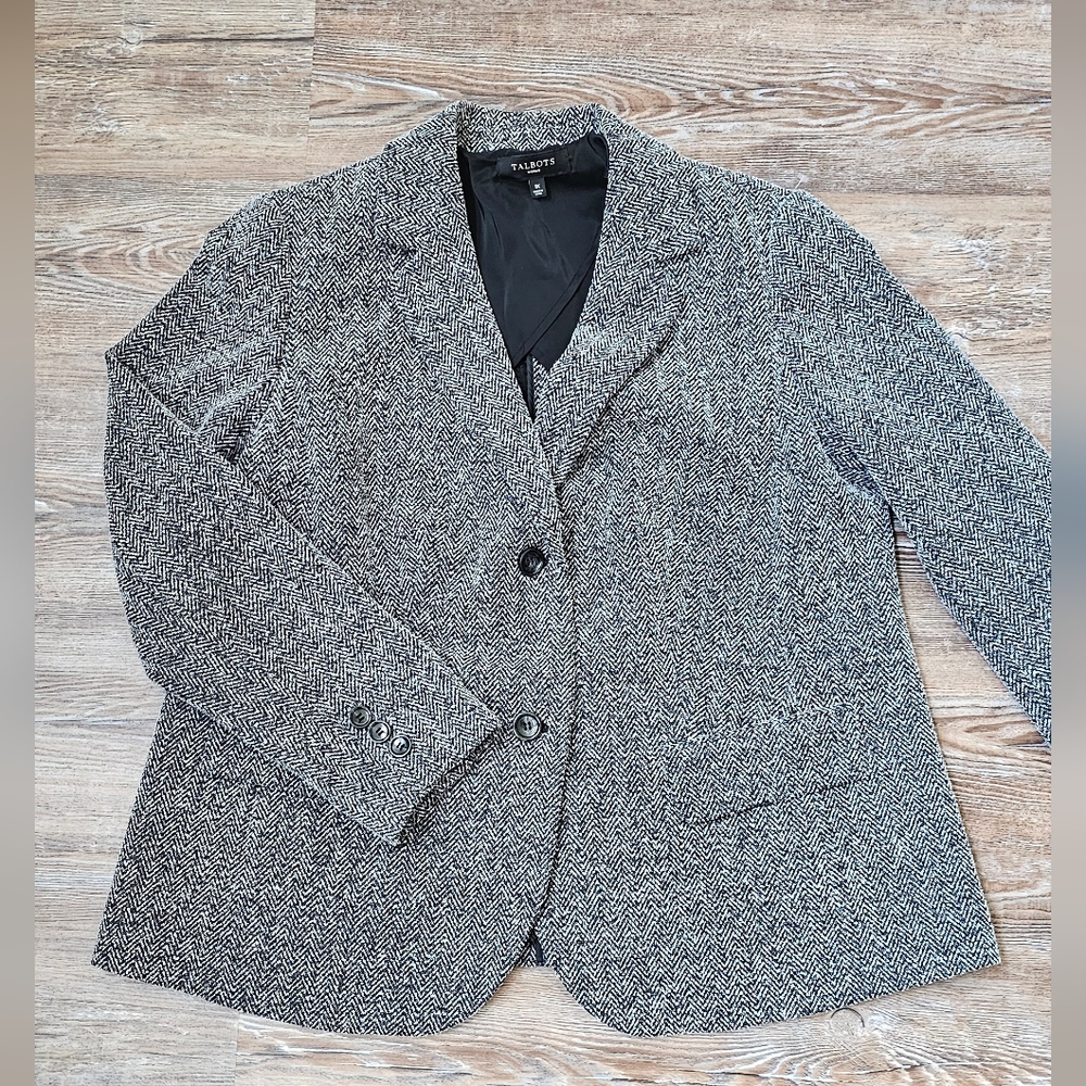 Talbots Black and White Herringbone Blazer
